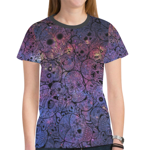 Cosmic Sugar Skulls New All Over Print T-shirt for Women (Model T45)