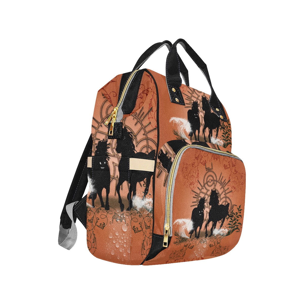 Black horses silhouette Multi-Function Diaper Backpack/Diaper Bag (Model 1688)