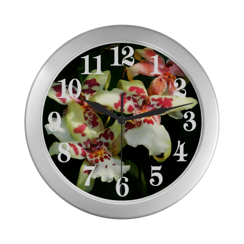 Pink orchids Silver Color Wall Clock