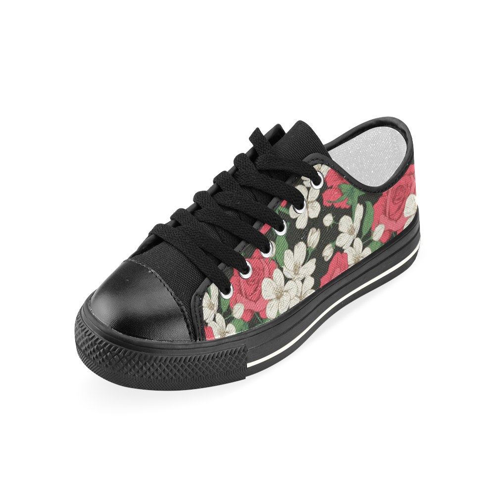Pink, White and Black Floral Women's Classic Canvas Shoes (Model 018)