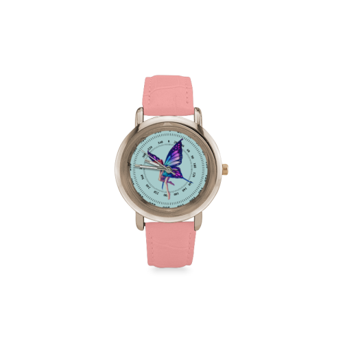 Centre Fairy Butterfly watch- Rase Gold Strap Women's Rose Gold Leather Strap Watch(Model 201)