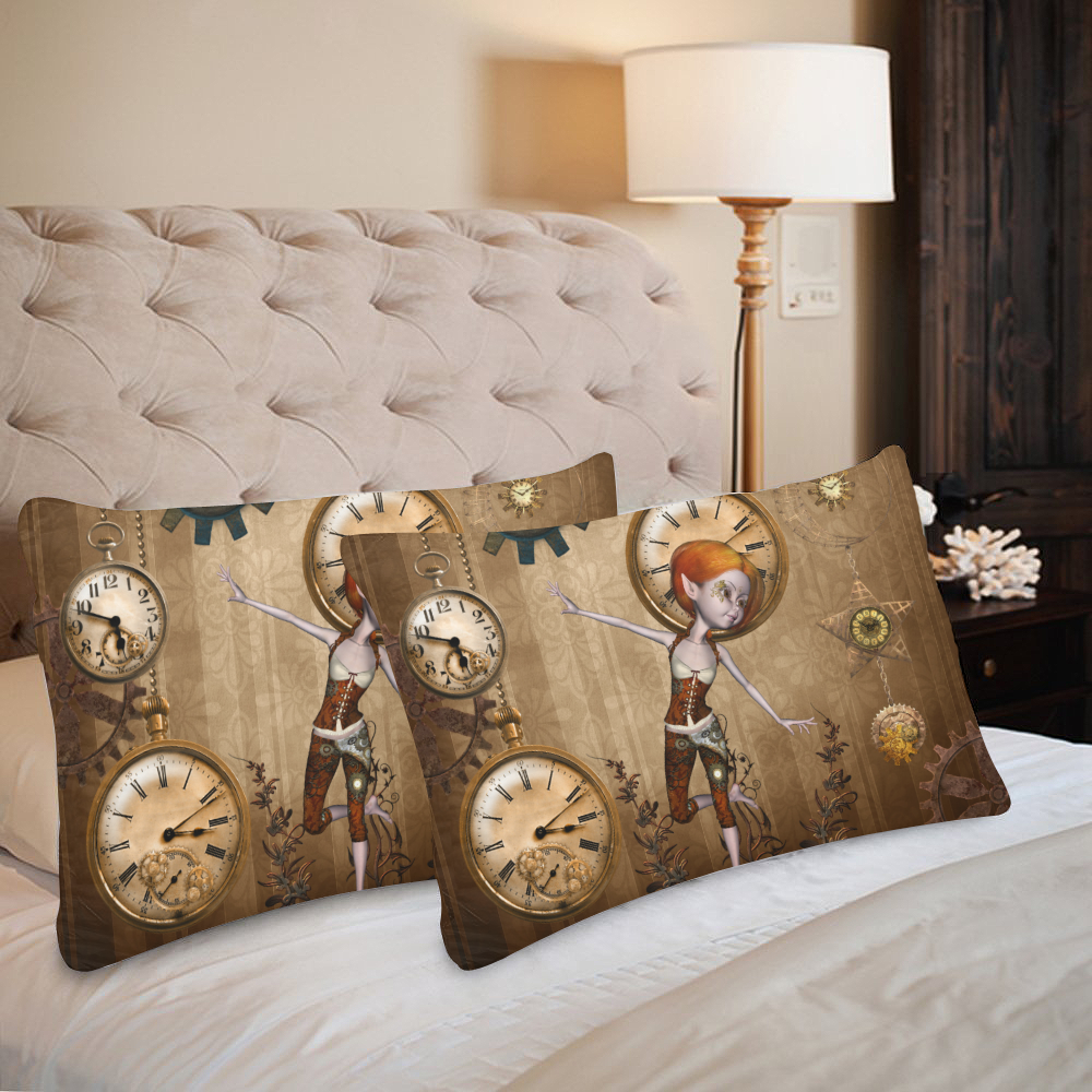 Steampunk girl, clocks and gears Custom Pillow Case 20"x 30" (One Side) (Set of 2)