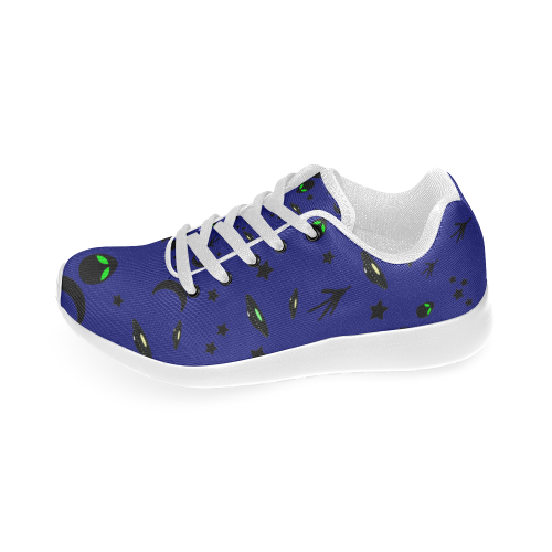 Alien Flying Saucers Stars Pattern (White Laces) Kid's Running Shoes (Model 020)
