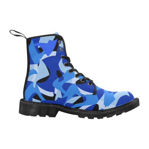 Camouflage Abstract Blue and Black Martin Boots for Women (Black) (Model 1203H)