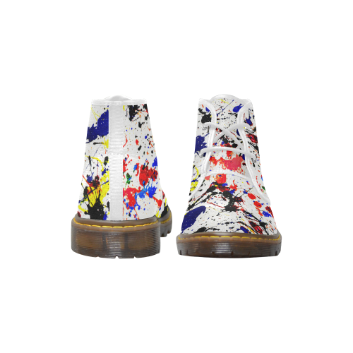 Blue & Red Paint Splatter (White Trim) Women's Canvas Chukka Boots (Model 2402-1)