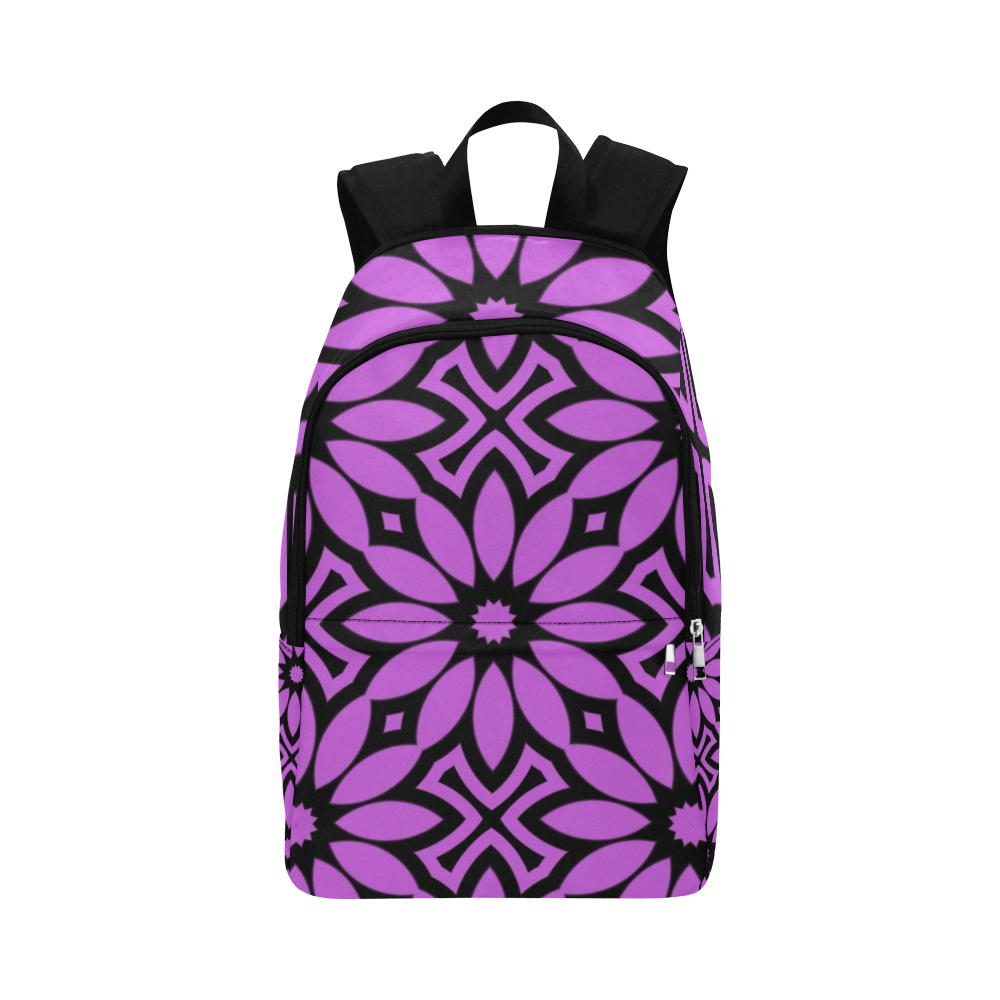 Purple/Black Flowery Pattern Fabric Backpack for Adult (Model 1659)