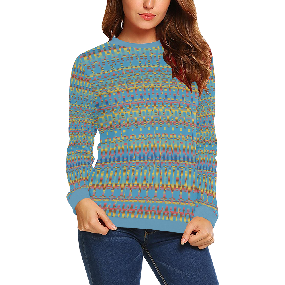Intricate Blue Geometric Pattern All Over Print Crewneck Sweatshirt for Women (Model H18)