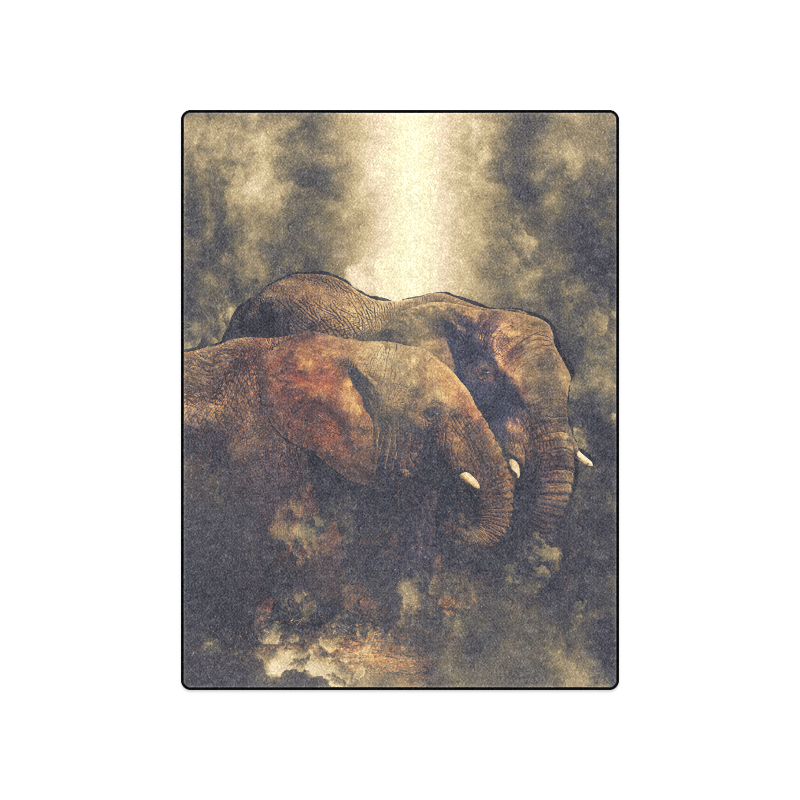 Pair of African Elephants in Cosmic Mystery Shroud Blanket 50"x60"