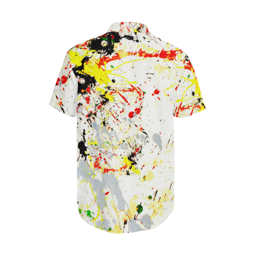 Yellow & Black Paint Splatter Men's Short Sleeve Shirt with Lapel Collar (Model T54)