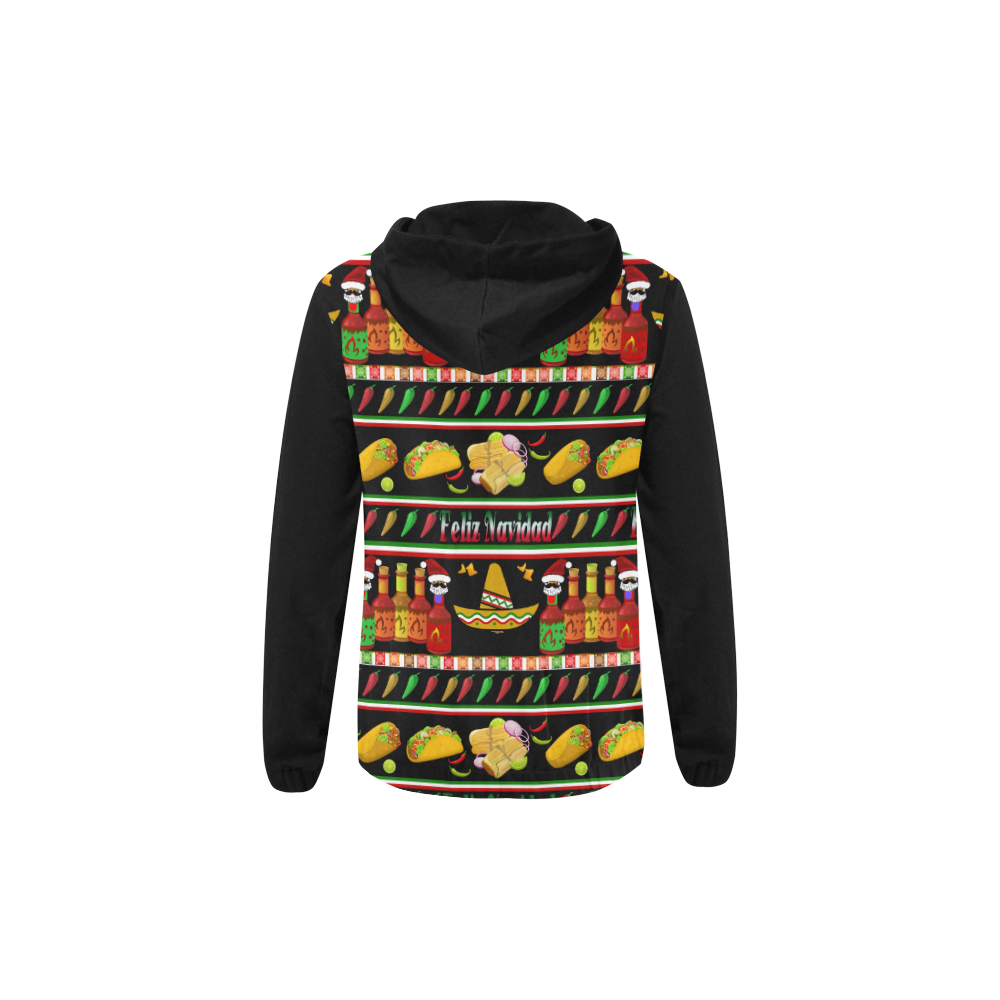 Feliz Navidad Ugly Sweater (Vest Style) Black All Over Print Full Zip Hoodie for Kid (Model H14)
