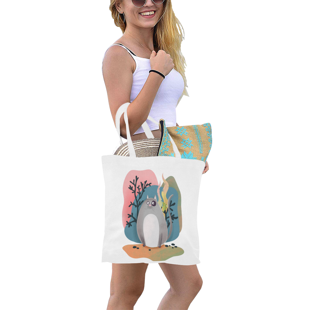 Ocean Cat Canvas Tote Bag/Small (Model 1700)