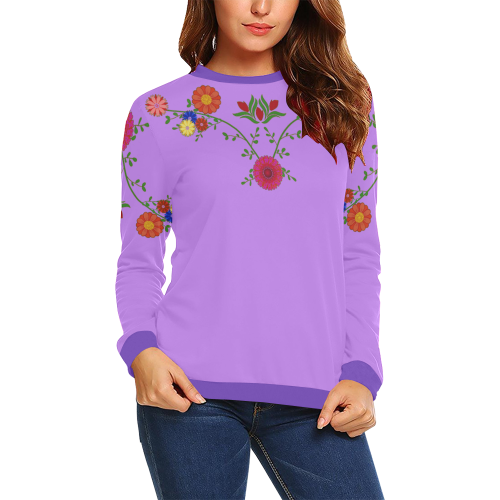 Flowers on the Vine Purple All Over Print Crewneck Sweatshirt for Women (Model H18)