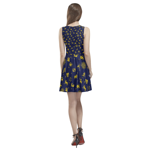Zodiac Blue & Gold Thea Sleeveless Skater Dress(Model D19)