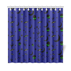 Alien Flying Saucers Stars Pattern Shower Curtain 72"x72"