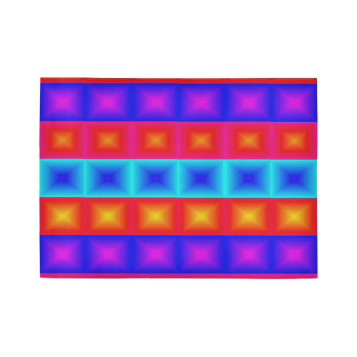 Red yellow blue orange multicolored multiple squares Area Rug7'x5'