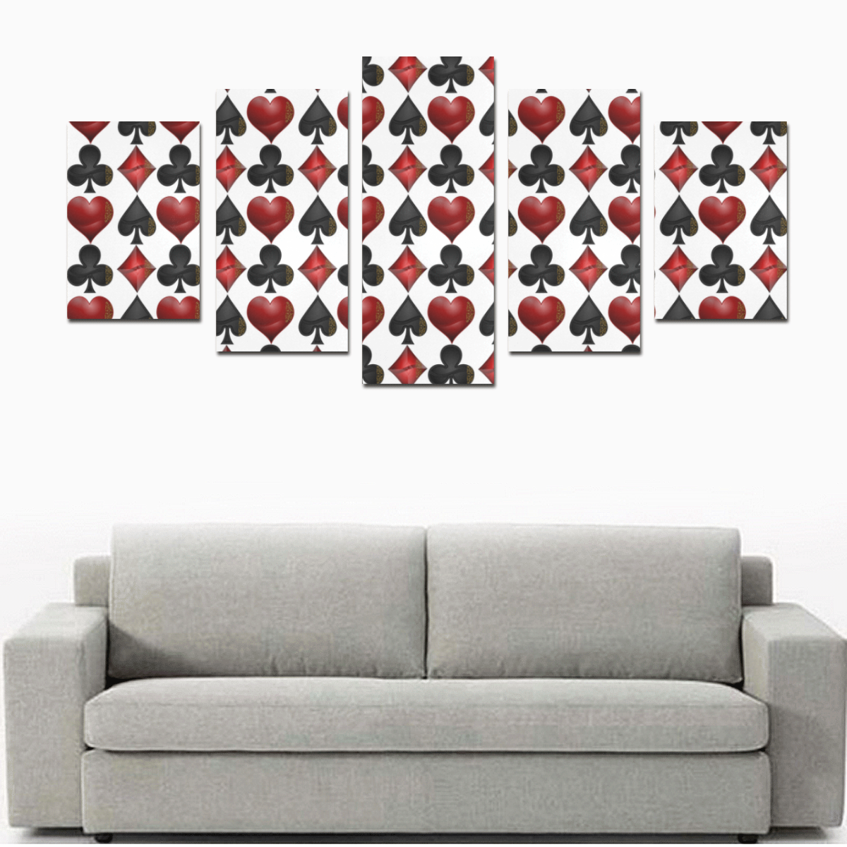 Las Vegas Black and Red Casino Poker Card Shapes Canvas Print Sets D (No Frame)