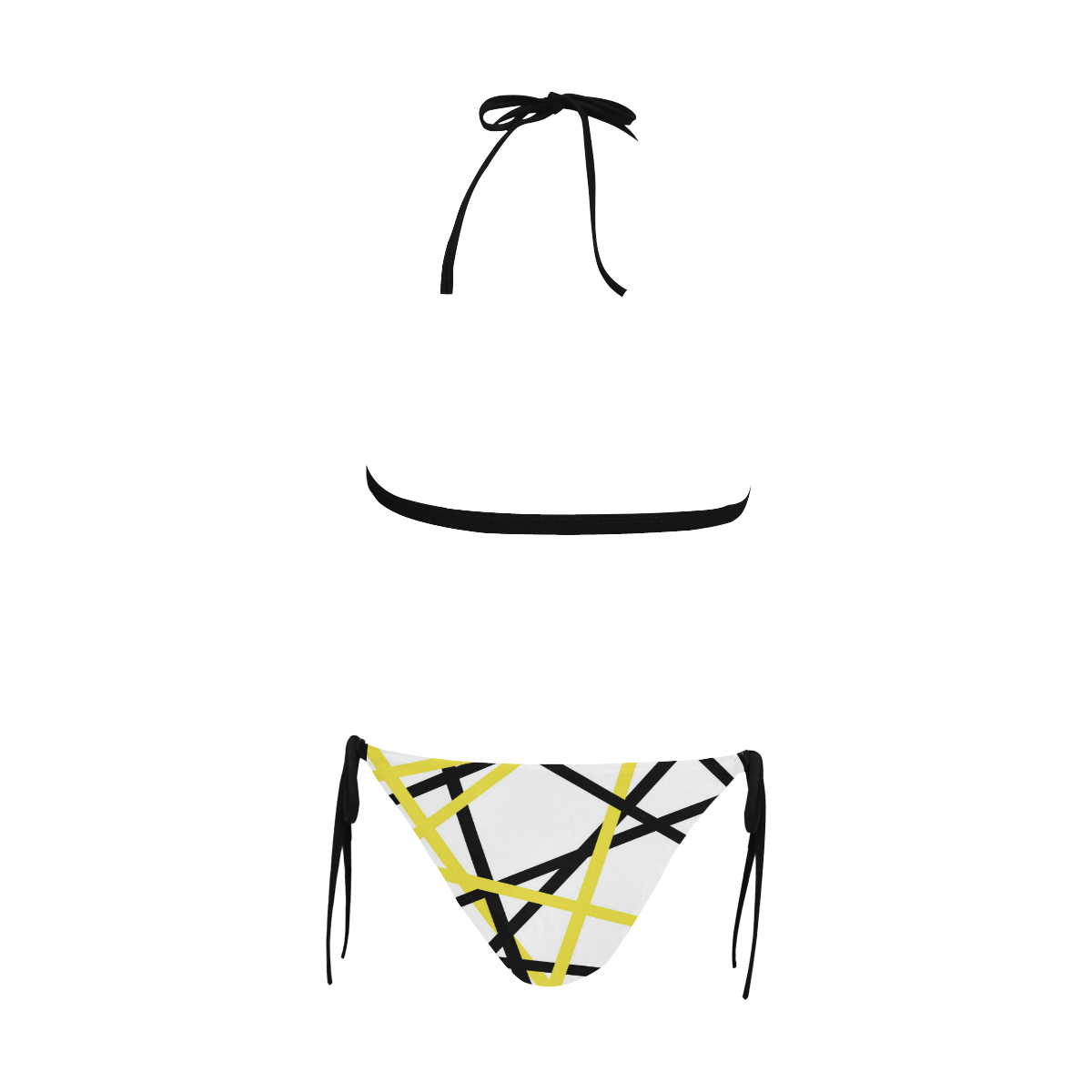 Black and yellow stripes Buckle Front Halter Bikini Swimsuit (Model S08)