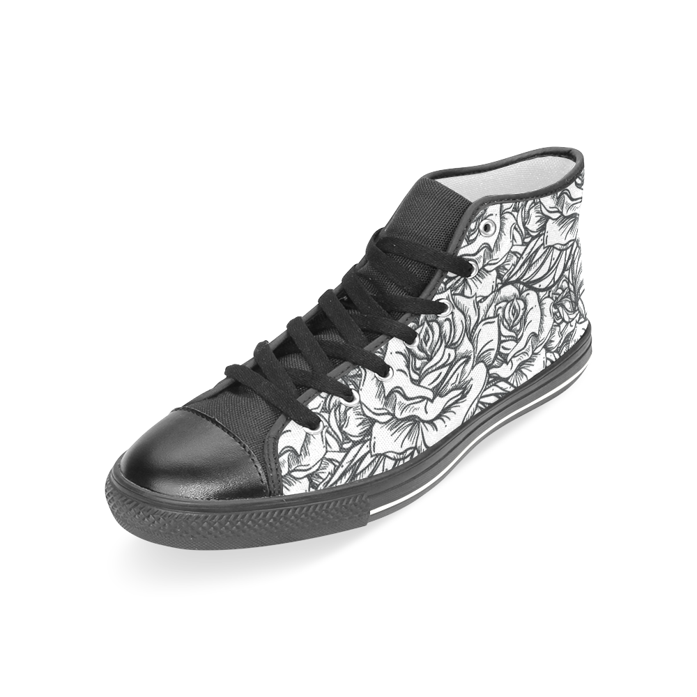 Romantic Roses Pattern B&W Women's Classic High Top Canvas Shoes (Model 017)