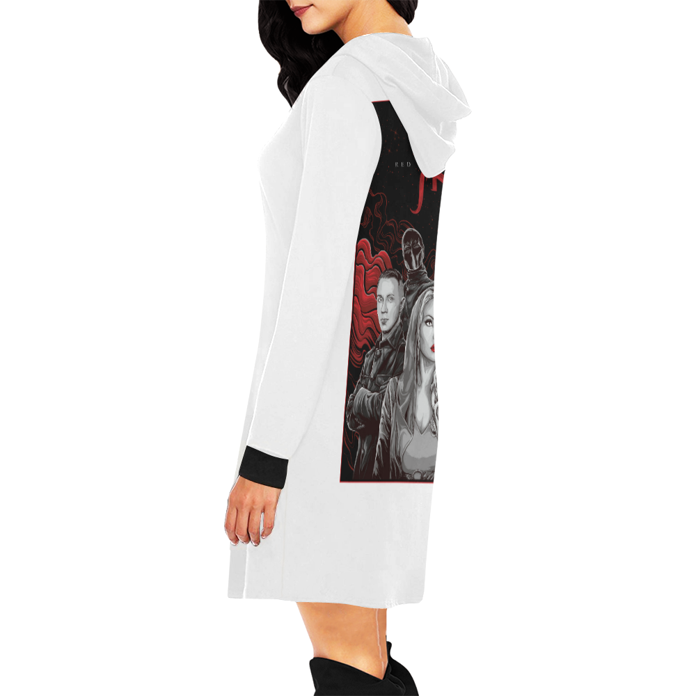 Red Queen Band White All Over Print Hoodie Mini Dress (Model H27)