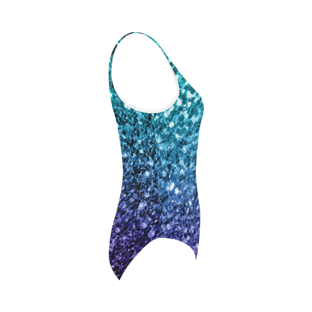 Beautiful Aqua blue Ombre glitter sparkles Vest One Piece Swimsuit (Model S04)