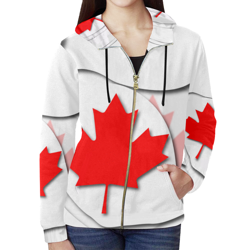 Flag of Canada All Over Print Full Zip Hoodie for Women (Model H14)