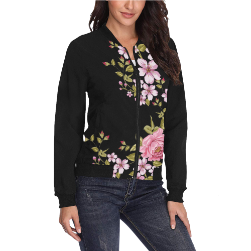 Pure Nature - Summer Of Pink Roses 1 All Over Print Bomber Jacket for Women (Model H36)