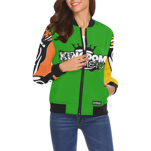 Neon Green/Yellow/Orange All Over Print Bomber Jacket for Women (Model H19)