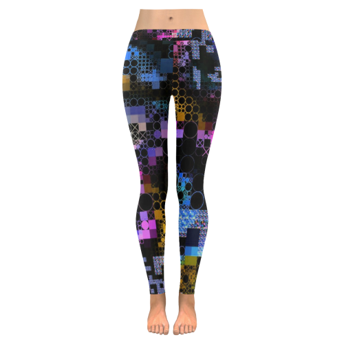 funny mix of shapes 1B by JamColors Women's Low Rise Leggings (Invisible Stitch) (Model L05)