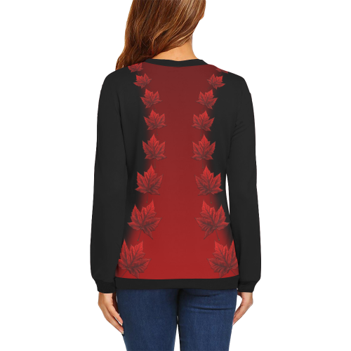 Canada Sweatshirts Black & Red All Over Print Crewneck Sweatshirt for Women (Model H18)