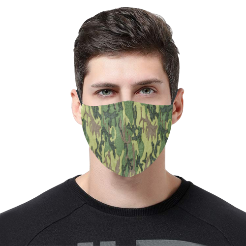 Military Camo Green Woodland Camouflage 3D Mouth Mask with Drawstring (Pack of 3) (Model M04)
