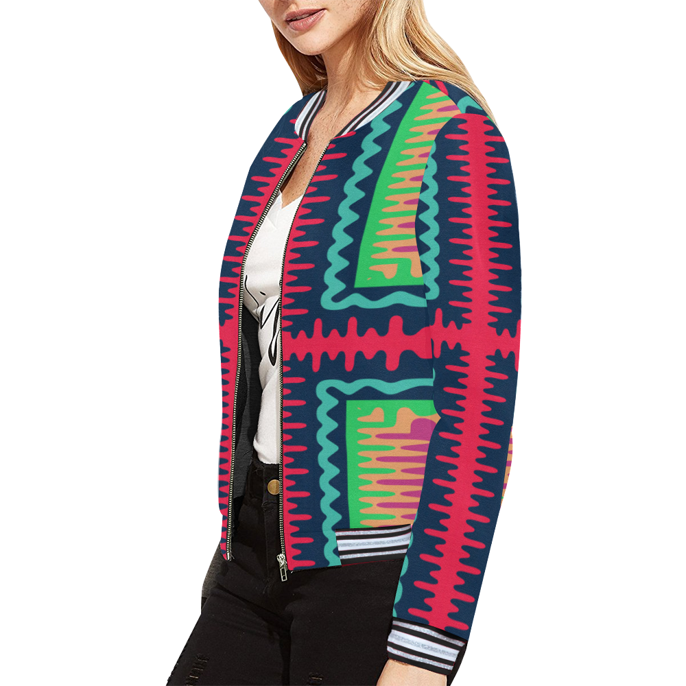 Waves in retro colors All Over Print Bomber Jacket for Women (Model H21)