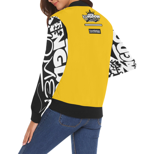 Yellow/Black All Over Print Bomber Jacket for Women (Model H19)