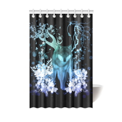 Awesome wolf with flowers Shower Curtain 48"x72"