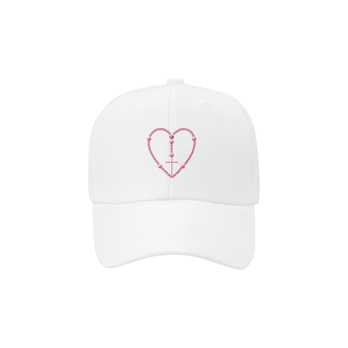 Catholic: Heart-Shaped Rosary - Pink Pearl Beads Dad Cap
