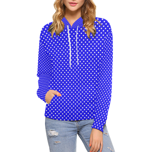 Blue polka dots All Over Print Hoodie for Women (USA Size) (Model H13)