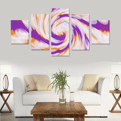 Purple Orange Tie Dye Swirl Abstract Canvas Print Sets B (No Frame)