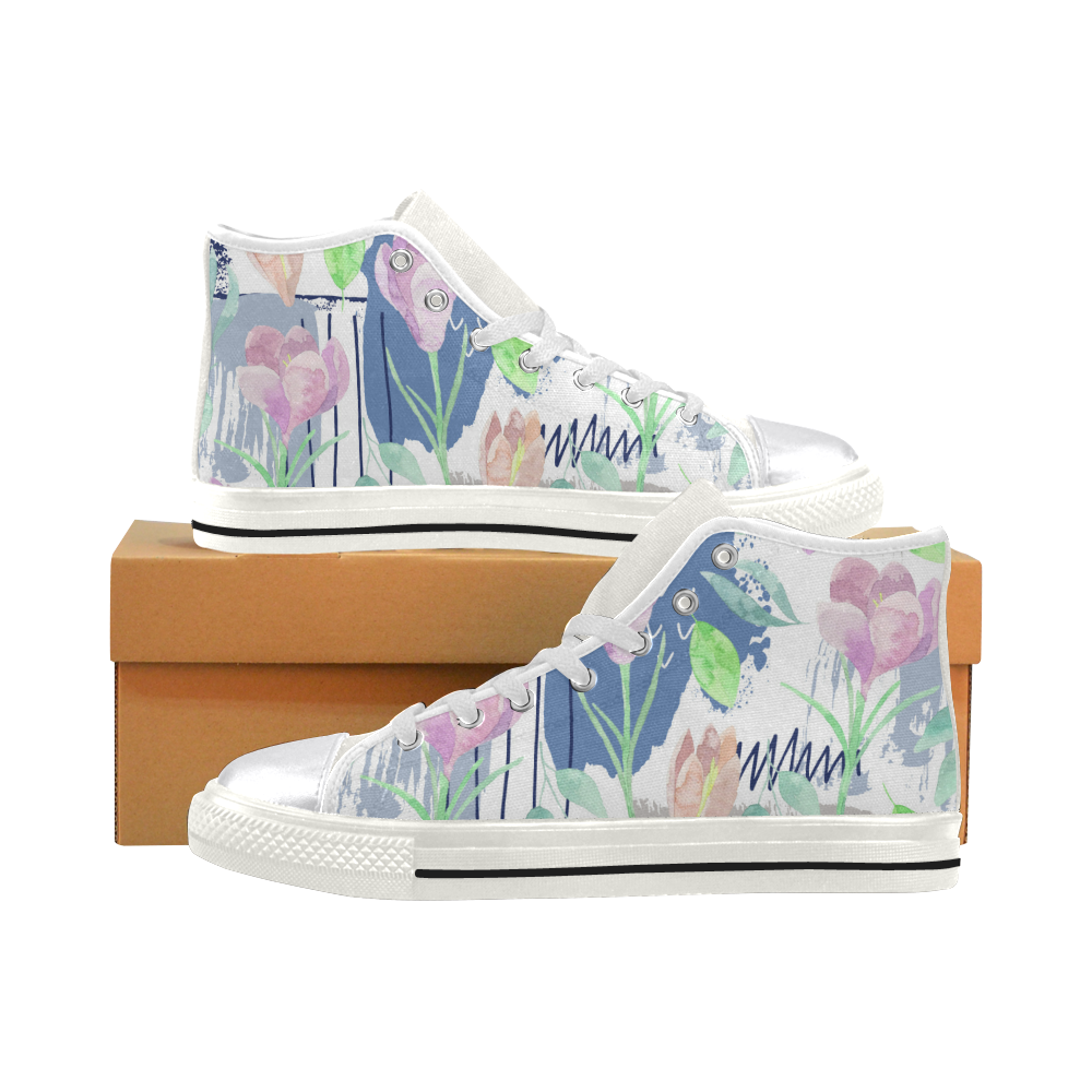 Flower pattern c Women's Classic High Top Canvas Shoes (Model 017)