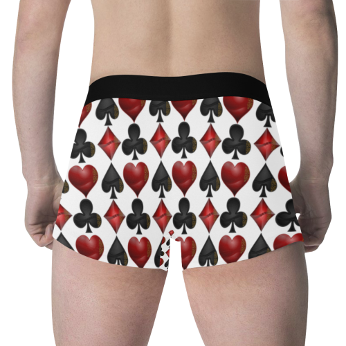 Las Vegas Black and Red Casino Poker Card Shapes on White Men's Classic Boxer Briefs (Model L34)