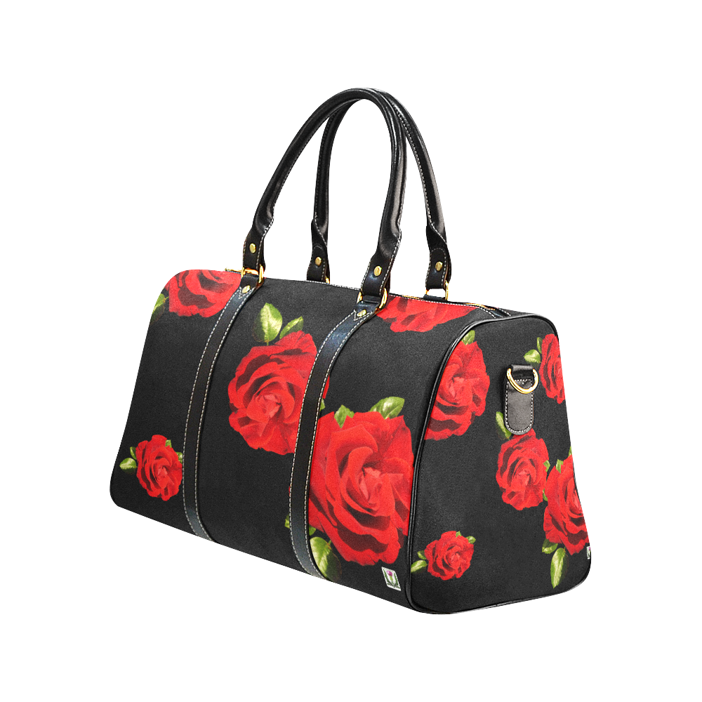 Fairlings Delight's Black Luxury Collection- Red Rose Waterproof Travel Bag/Large 53086d New Waterproof Travel Bag/Large (Model 1639)