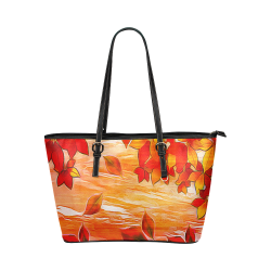 Red Leaves Leather Tote Bag/Small (Model 1651)
