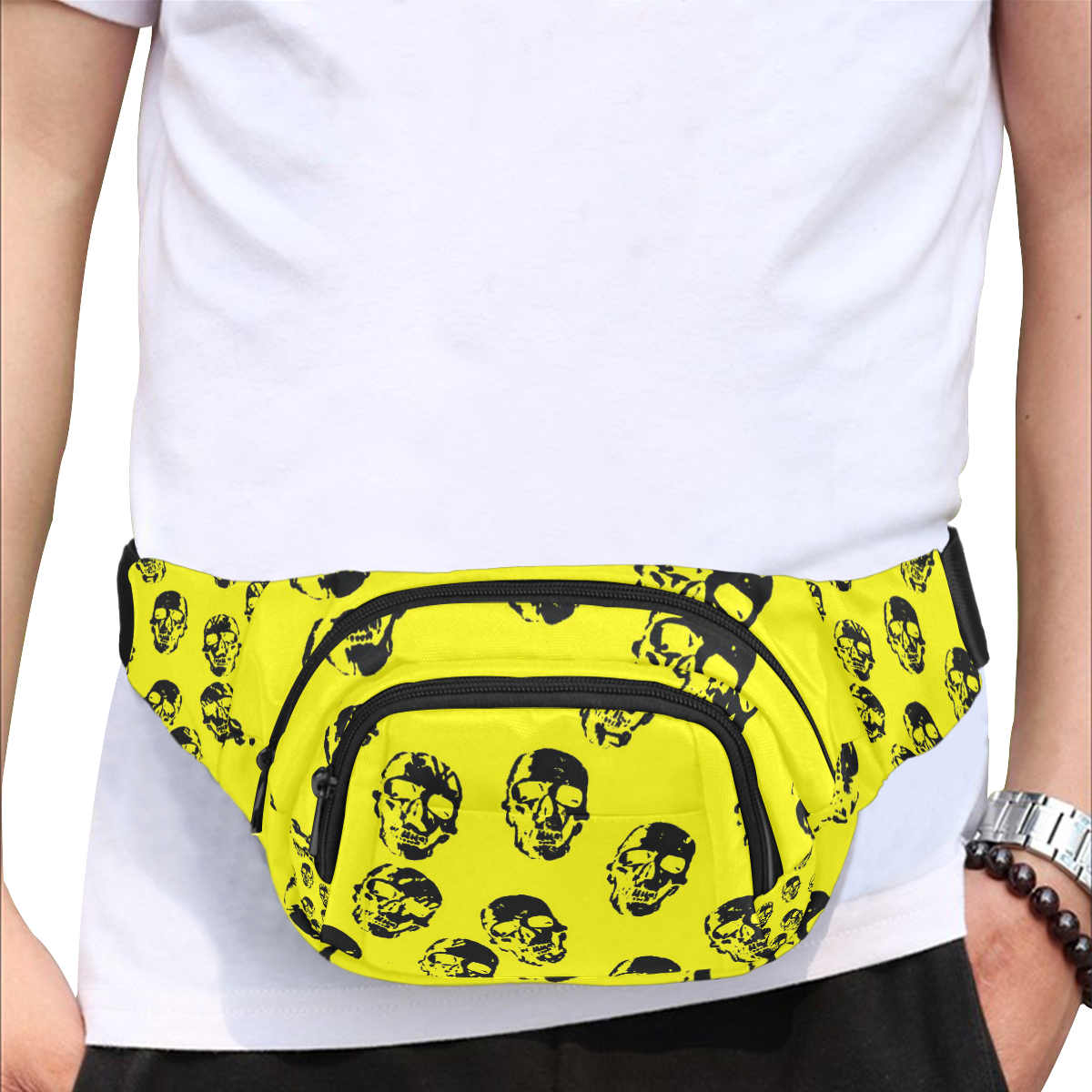 hot skulls, yellow by JamColors Fanny Pack/Small (Model 1677)