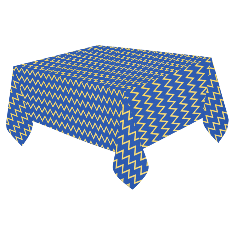 Chevron Jaune/Bleu Cotton Linen Tablecloth 52"x 70"