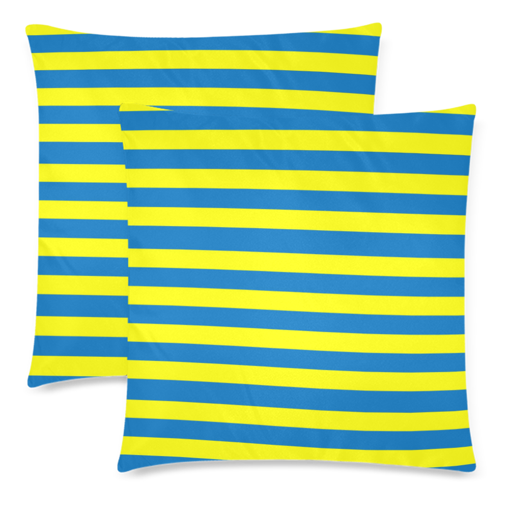 Yellow Blue Stripes Custom Zippered Pillow Cases 18"x 18" (Twin Sides) (Set of 2)