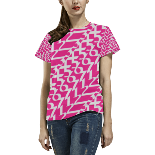 NUMBERS Collection 1234567 PINK All Over Print T-Shirt for Women (USA Size) (Model T40)