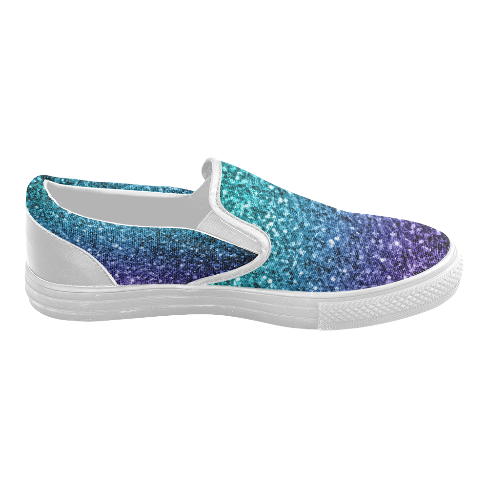 Beautiful Aqua blue Ombre glitter sparkles Women's Slip-on Canvas Shoes (Model 019)