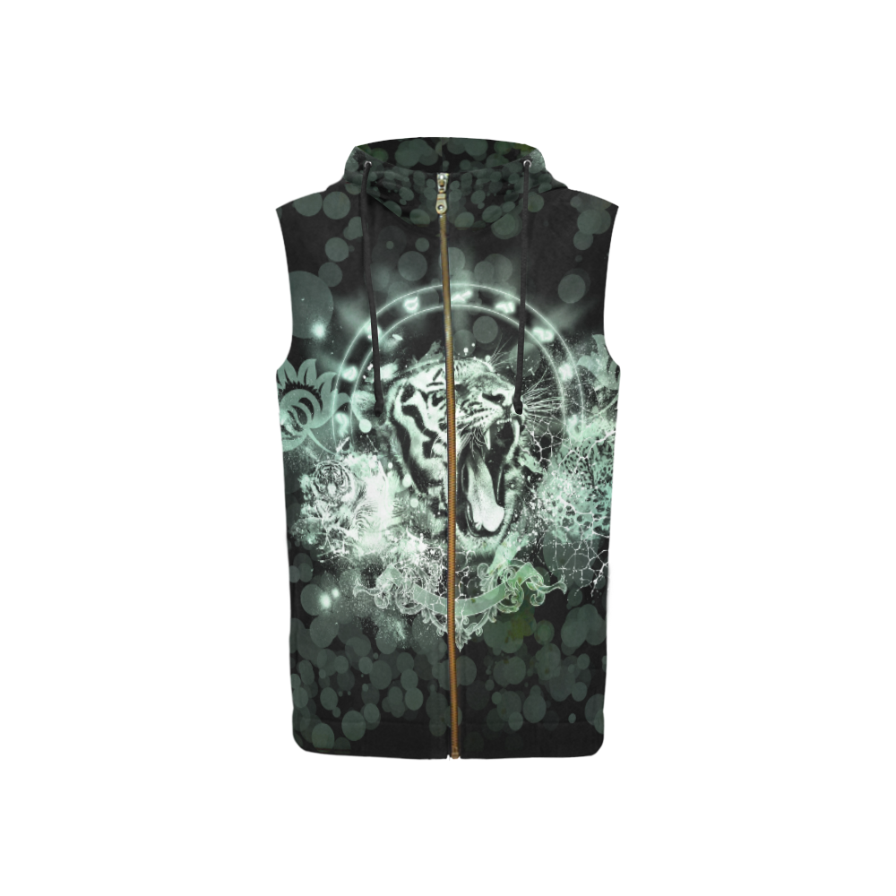 Amazing tigers All Over Print Sleeveless Zip Up Hoodie for Women (Model H16)