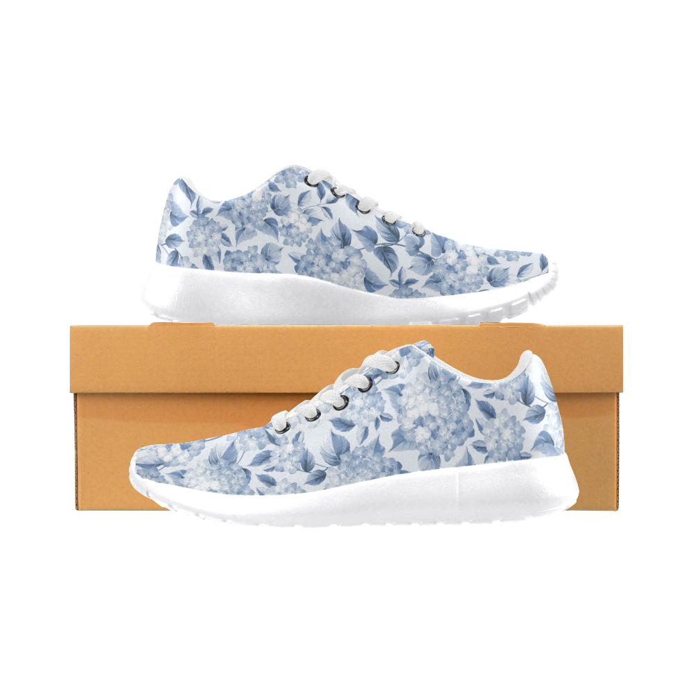 Blue and White Floral Pattern Women's Running Shoes/Large Size (Model 020)