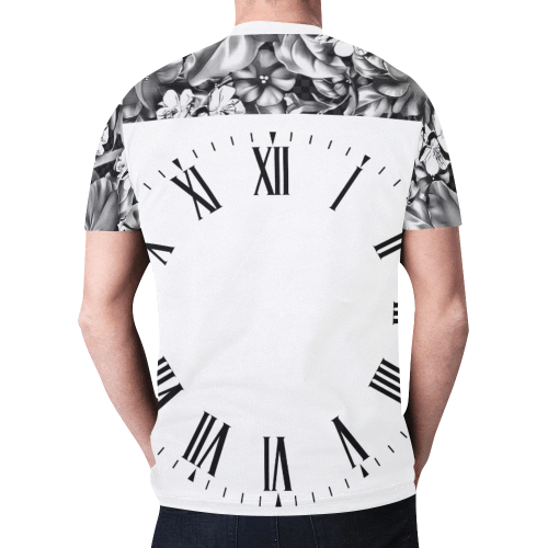 watch circular roman numerals hand 2 with Black and White Flowers Design By Me by Doris Clay-Kersey New All Over Print T-shirt for Men (Model T45)