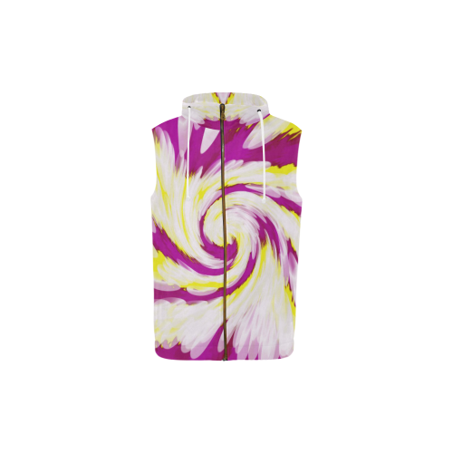 Pink Yellow Tie Dye Swirl Abstract All Over Print Sleeveless Zip Up Hoodie for Kid (Model H16)