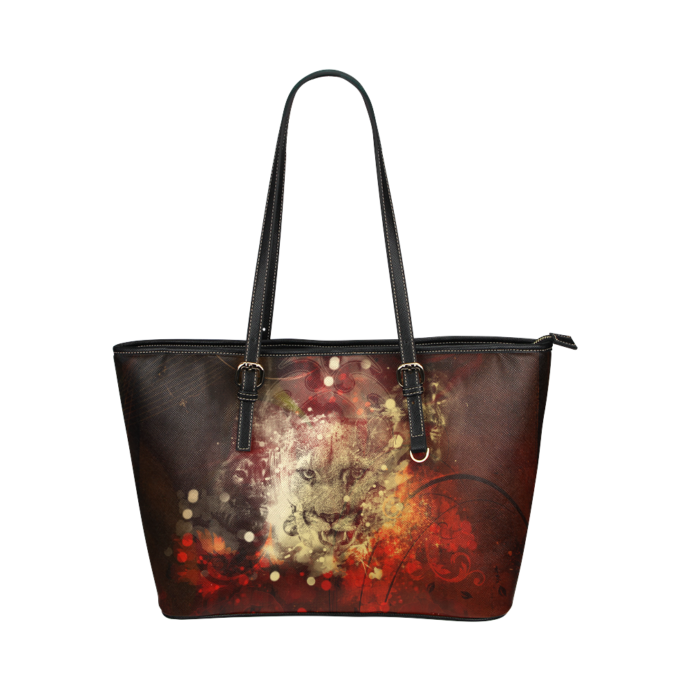 Colorful lion Leather Tote Bag/Large (Model 1651)